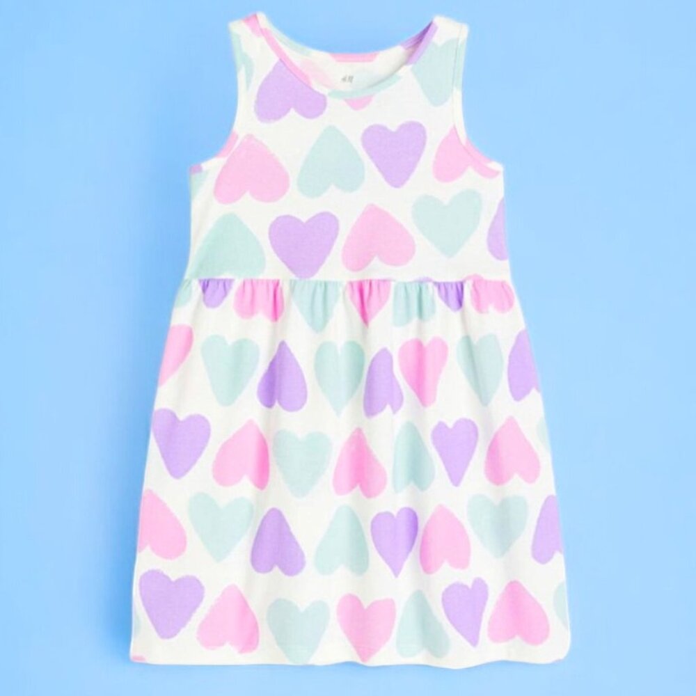 H&M Soft Pastel Hearts Sleeveless dress 100% Cotton Airy & sting free summer